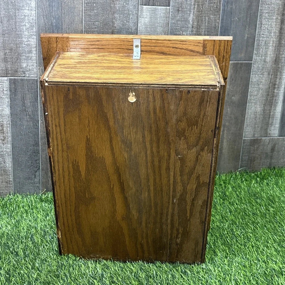 Vintage Oak Wood Shadow Box Display Shelf Wall Cabinet Curio Rustic Deco